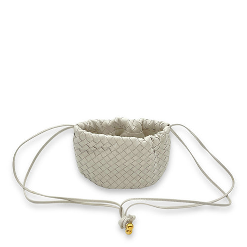 Intrecciato Bulb White Crossbody Bag in Nappa Leather, Gold hardware