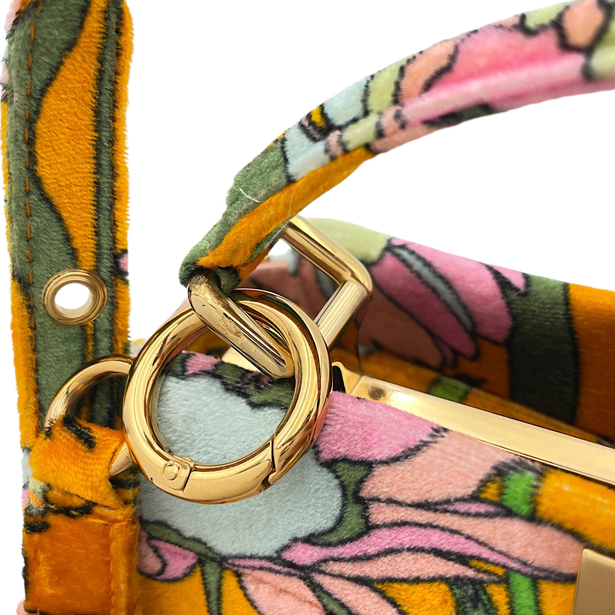 Peekaboo Maxi Daisies Mini Multi-colour Top Handle Bag in Velvet, Gold hardware