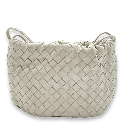 Intrecciato Bulb White Crossbody Bag in Nappa Leather, Gold hardware