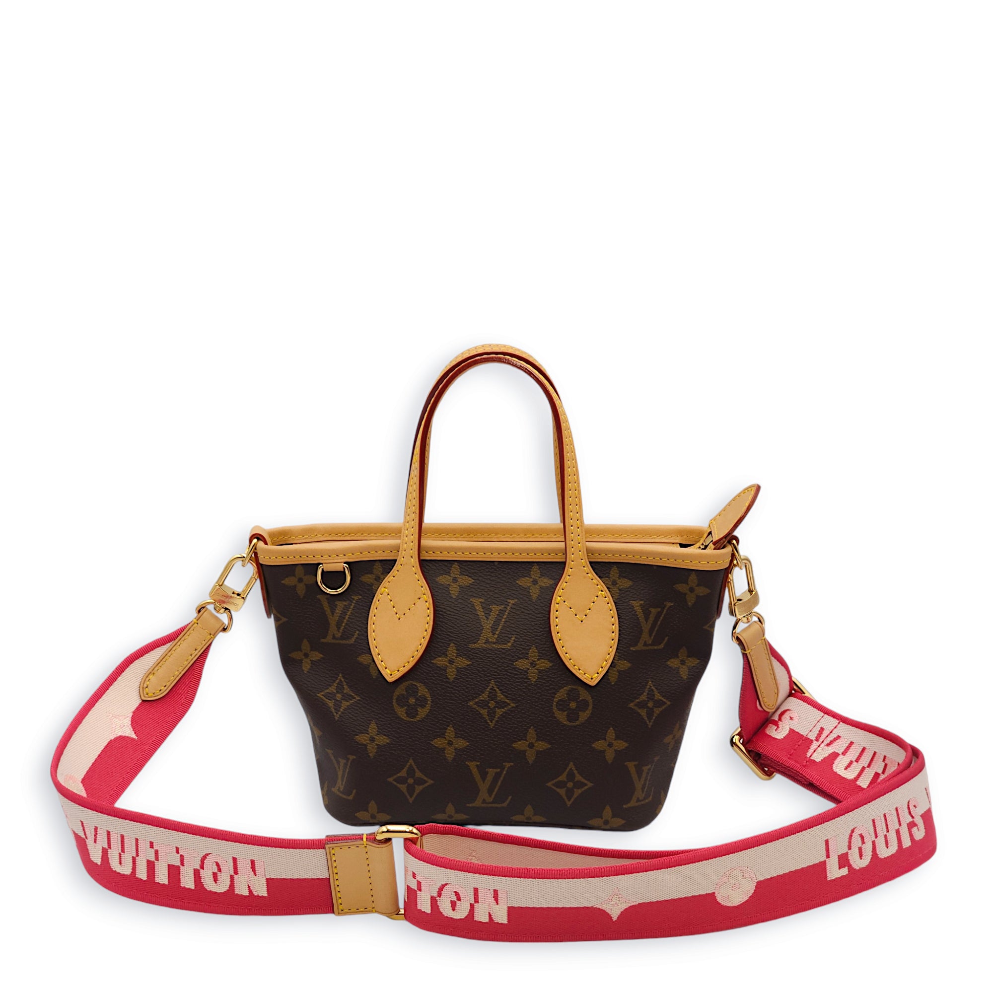 Louis Vuitton Neverfull BB Monogram and pink strap Crossbody Bag in Canvas Gold hardware Singapore