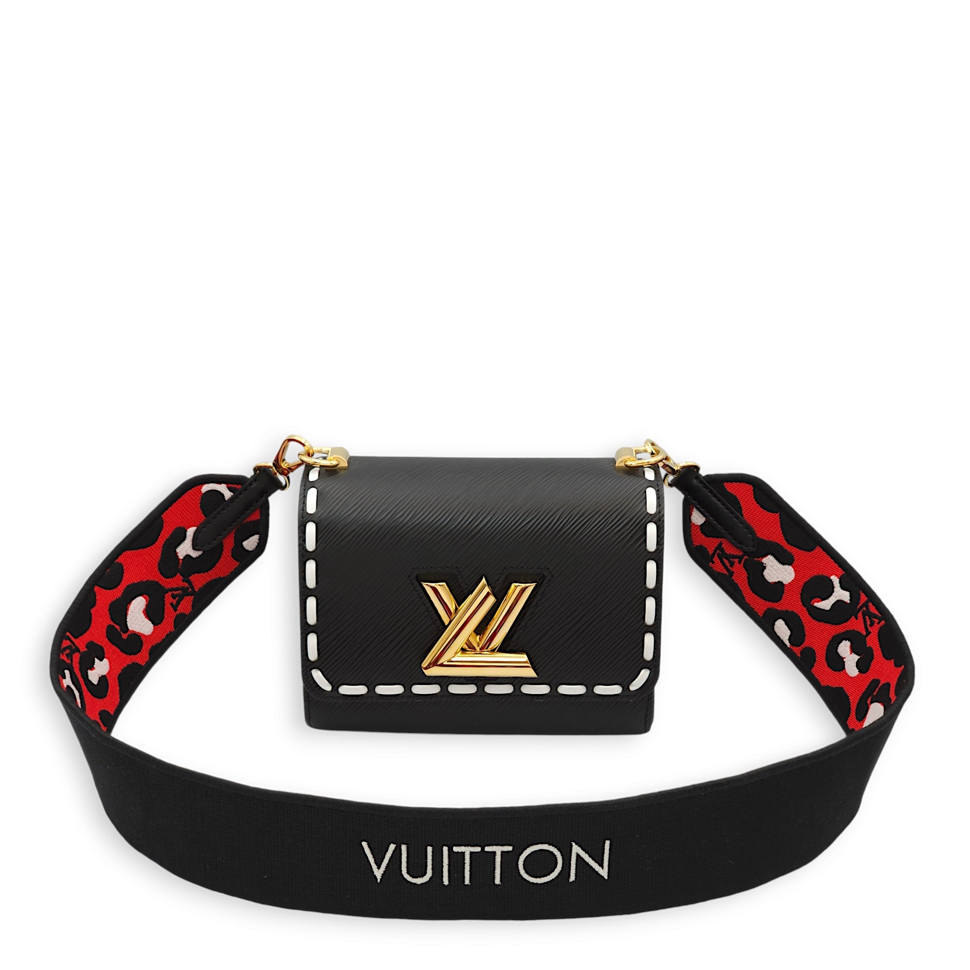 Wild at Heart Twist PM Black/White and Red Strap Shoulder Bag in Epi Leather, Gold hardware