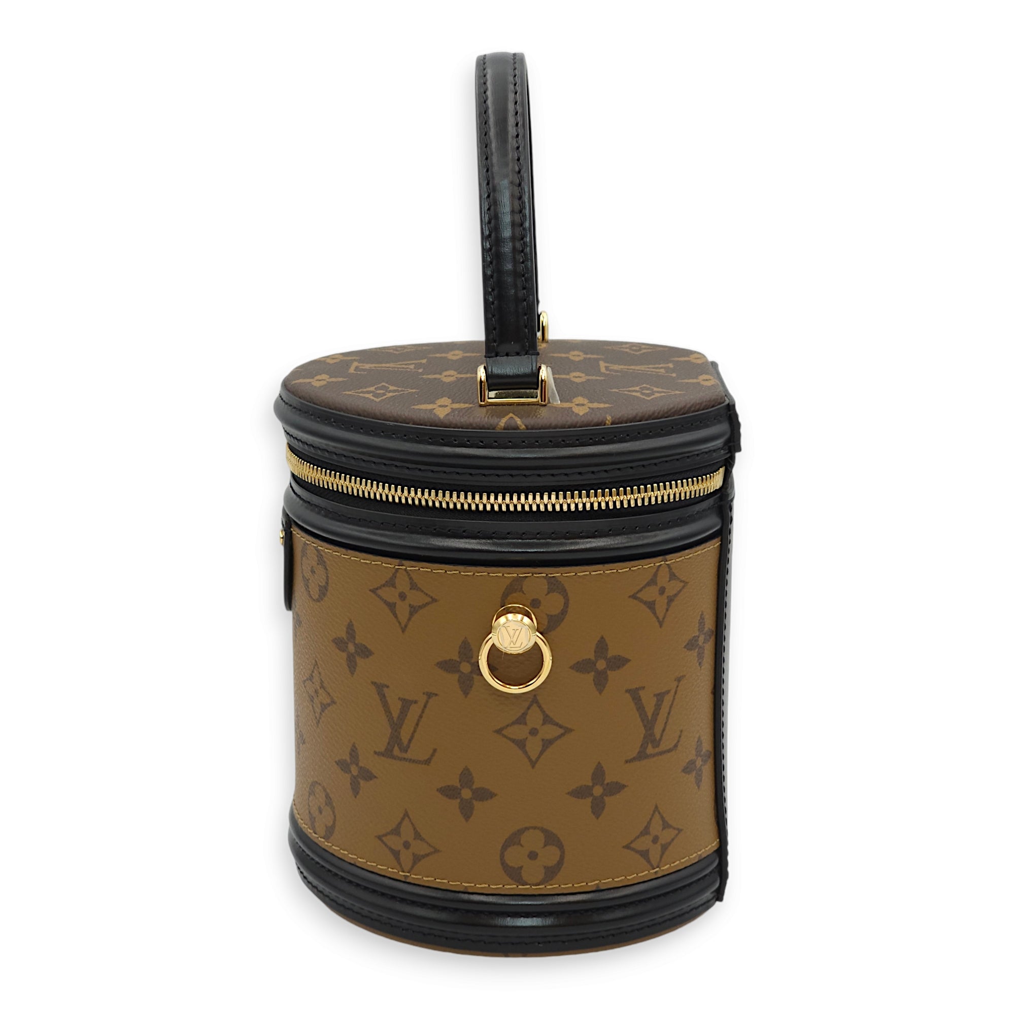 Cannes Bucket Reverse Monogram Top Handle Bag in Monogram Coated Canvas, Gold hardware