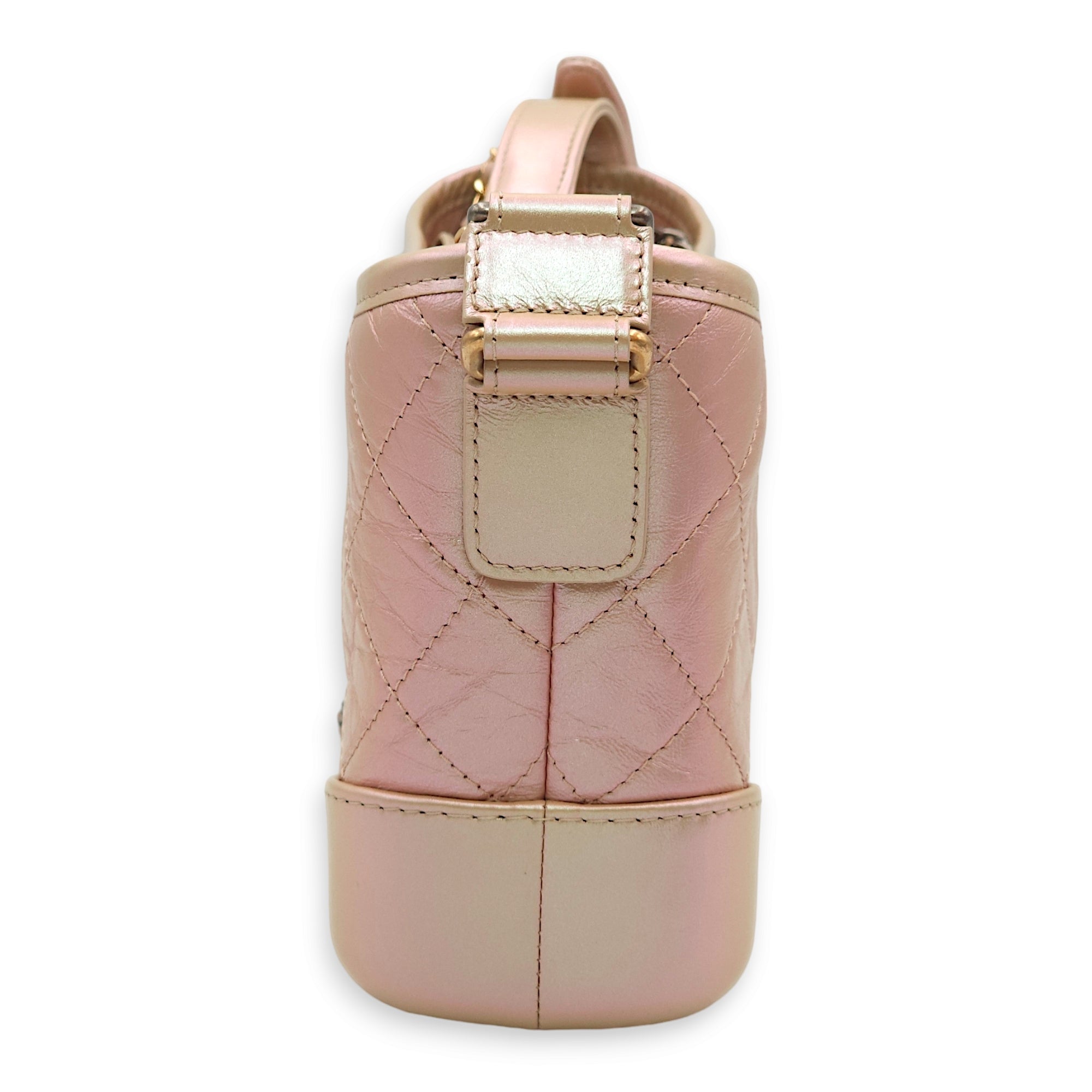 Gabrielle Small Iridescent Pink Shoulder Bag in Calfskin, Gold/Ruthenium/Silver hardware