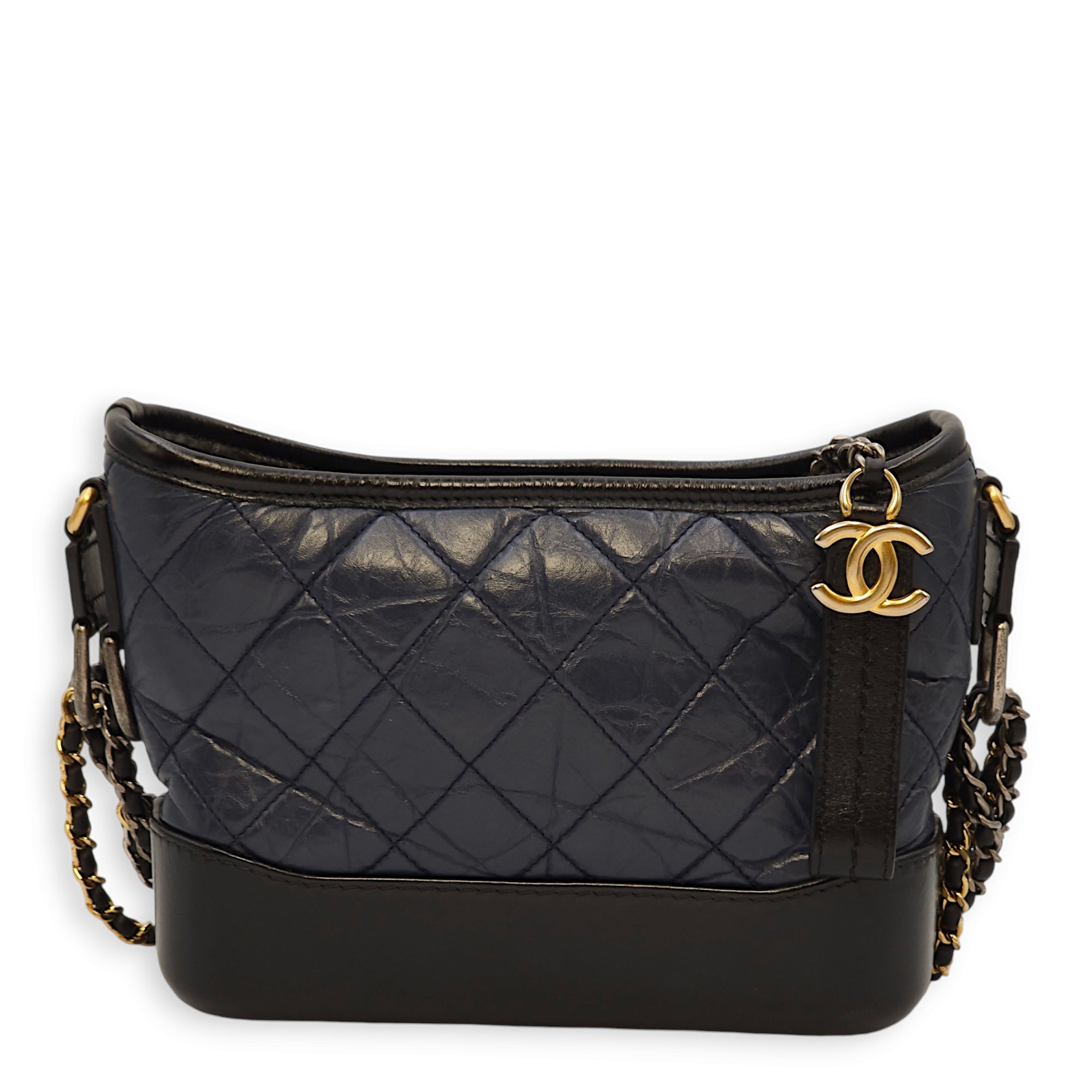 Gabrielle Small Blue/Black Shoulder Bag in Calfskin, Gold/Ruthenium/Silver hardware