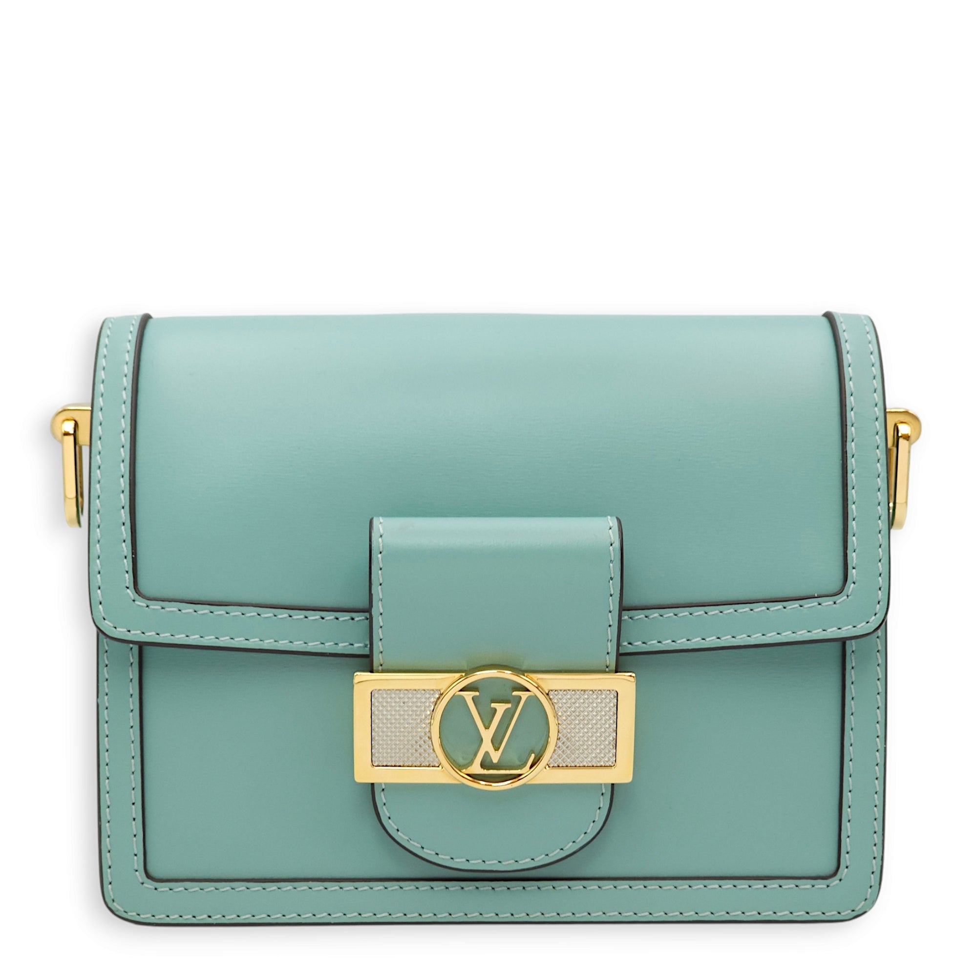 Dauphine Mini Blue Shoulder Bag in Calfskin, Gold hardware