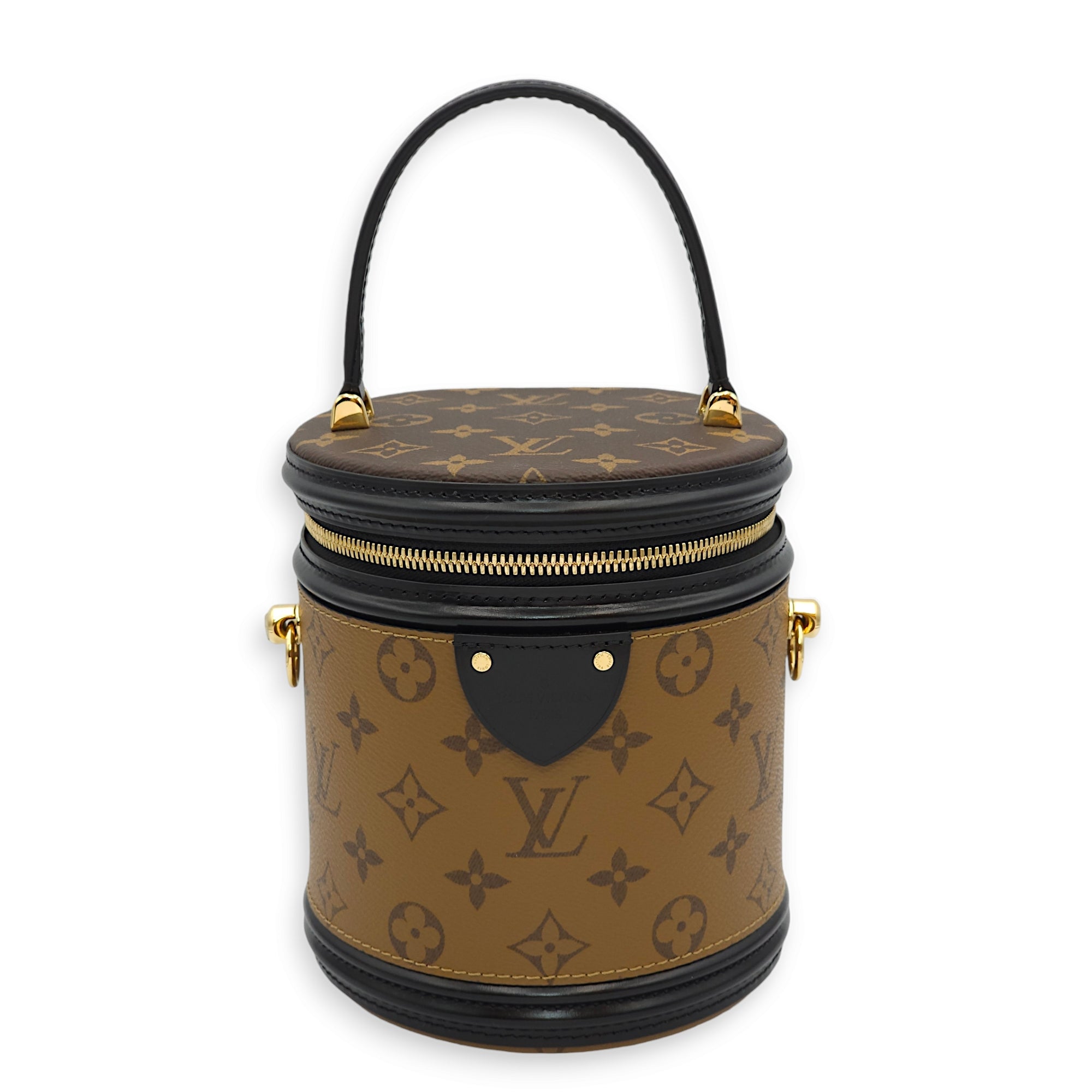 Cannes Bucket Reverse Monogram Top Handle Bag in Monogram Coated Canvas, Gold hardware