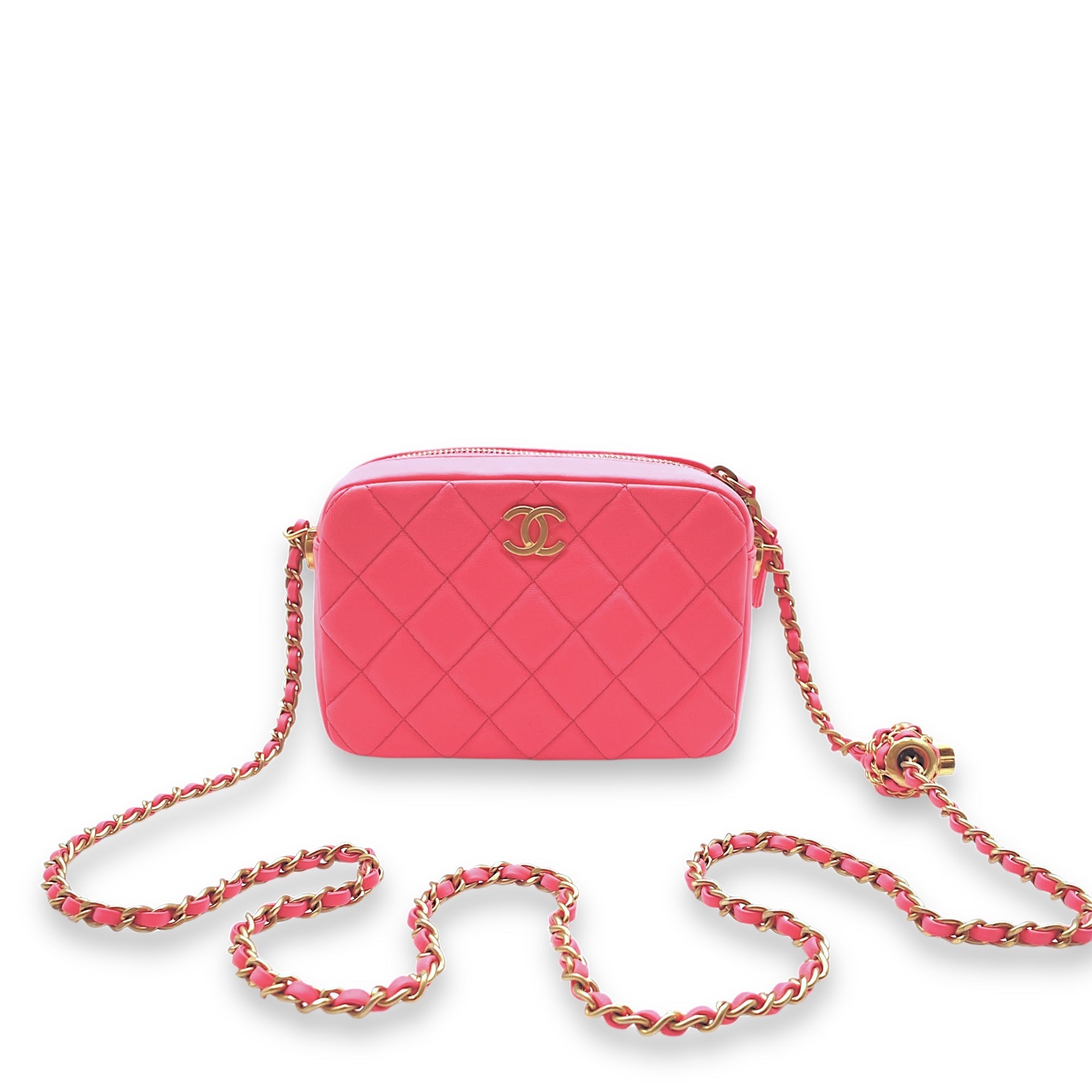 Pearl Crush Camera Others Pink Crossbody Bag in Lambskin Gold hardware