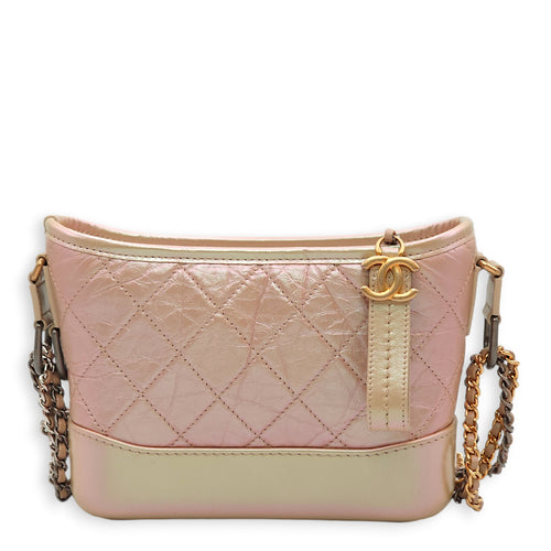 Gabrielle Small Iridescent Pink Shoulder Bag in Calfskin, Gold/Ruthenium/Silver hardware