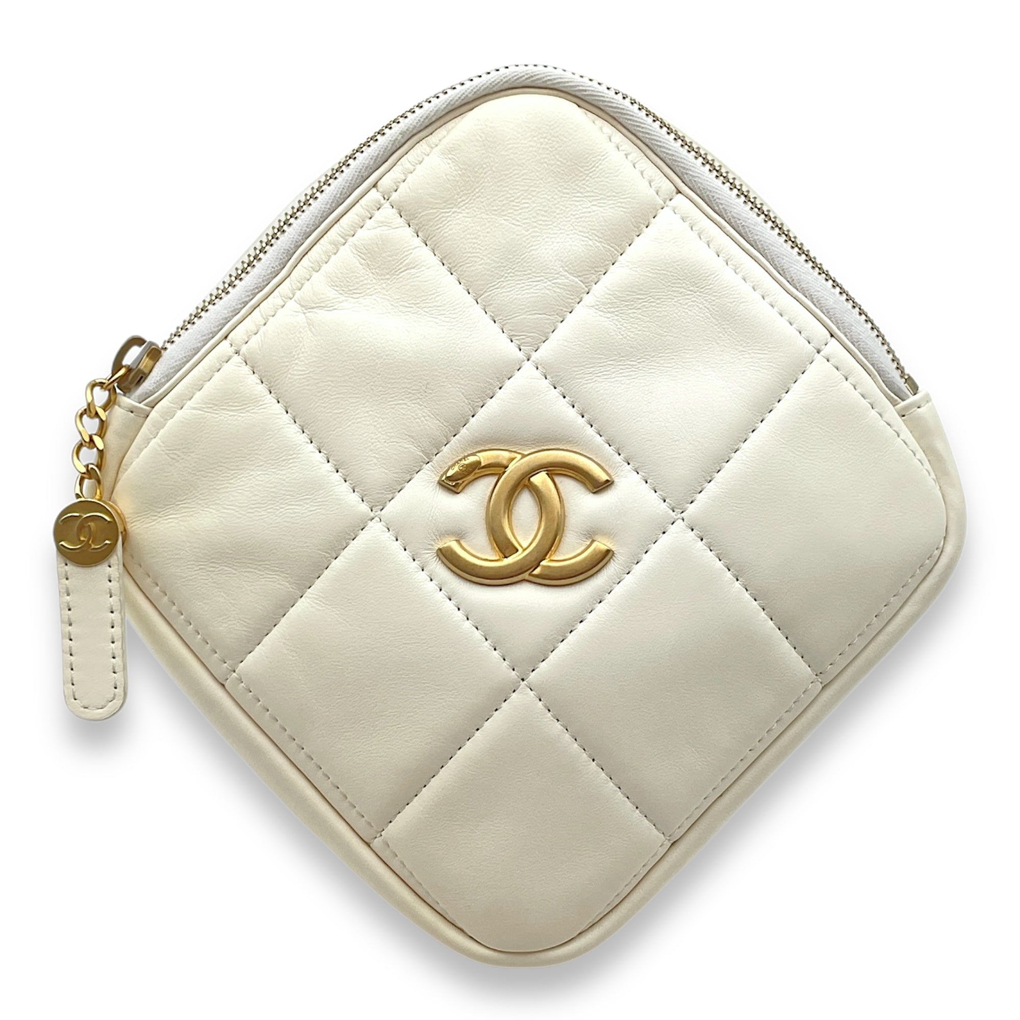 Diamond Quilted CC White Crossbody Bag in Lambskin, Gold hardware