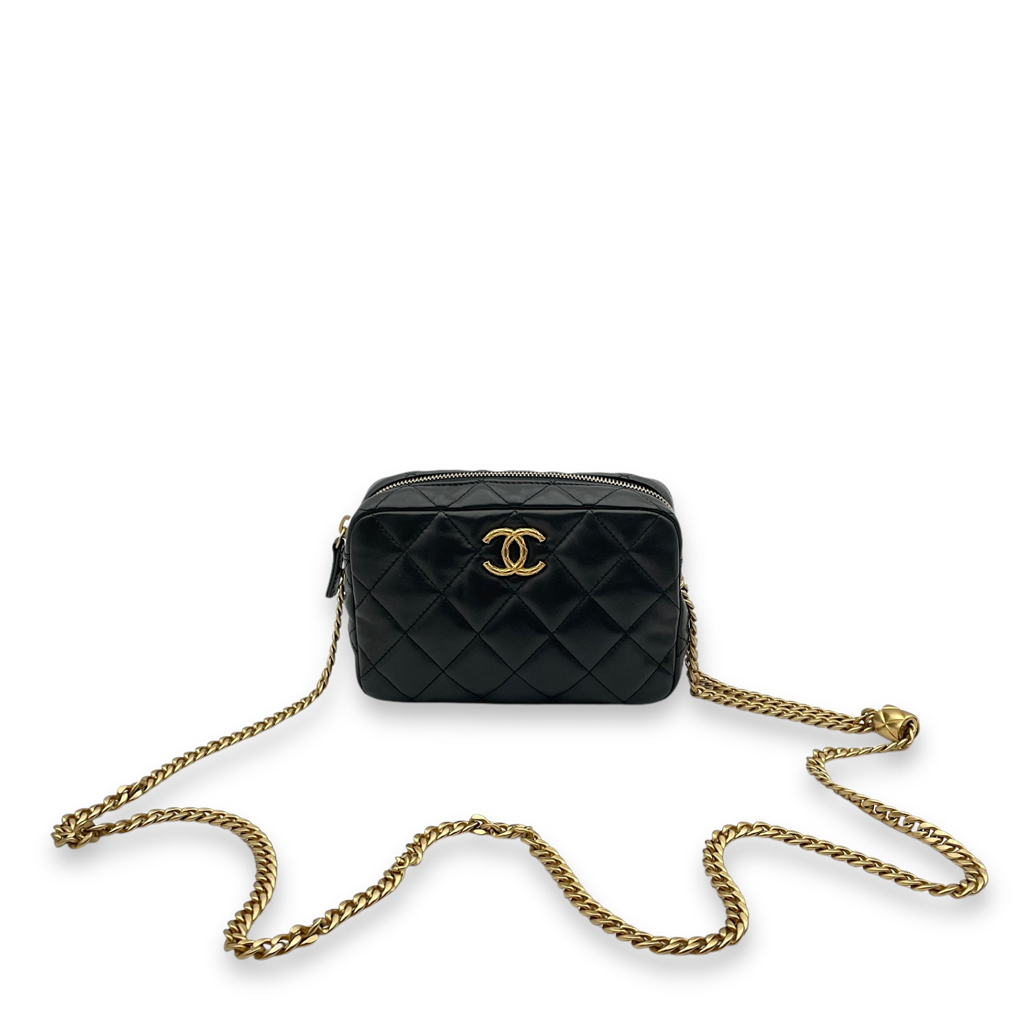 All Slide Camera Black Crossbody Bag in Lambskin, Gold hardware