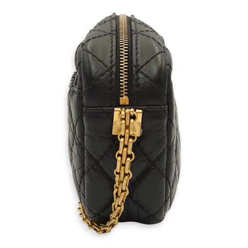 Reissue Camera Small Black Crossbody Bag in Distressed Calfskin, Gold hardware