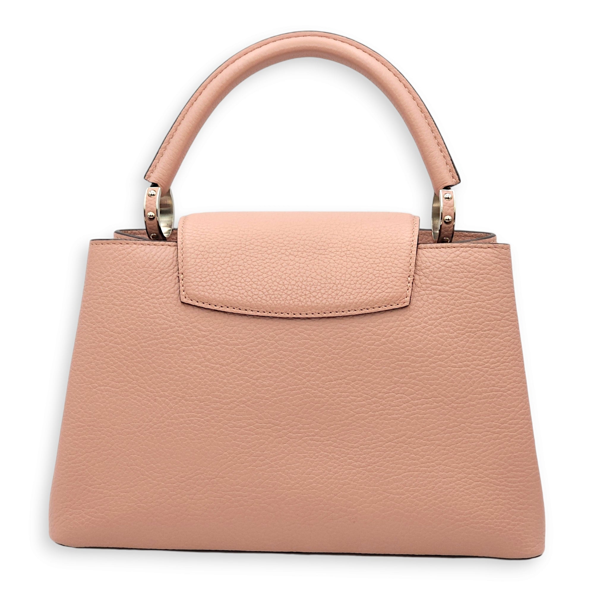 Capucines PM Pink Top Handle Bag in Taurillon Leather, Palladium hardware