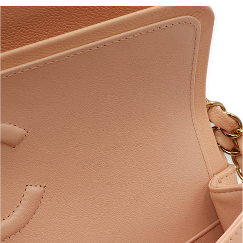 Classic Double Flap Medium Salmon Pink Shoulder Bag in Caviar, Gold hardware