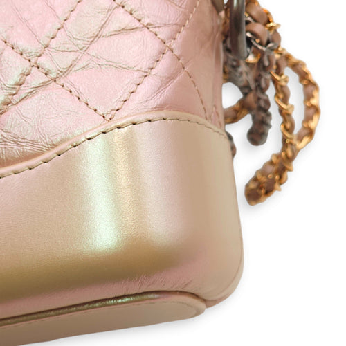 Gabrielle Small Iridescent Pink Shoulder Bag in Calfskin, Gold/Ruthenium/Silver hardware