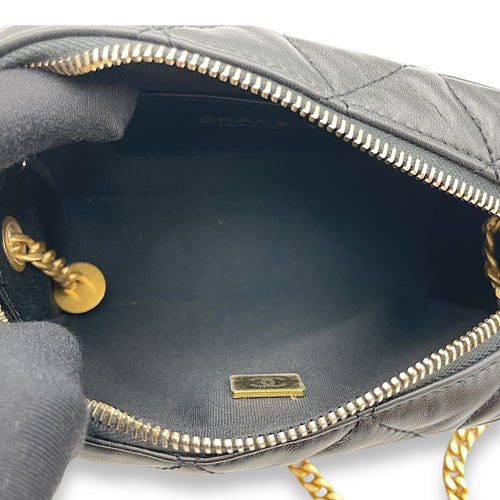 All Slide Camera Black Crossbody Bag in Lambskin, Gold hardware