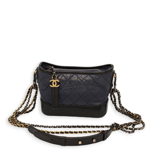 Gabrielle Small Blue/Black Shoulder Bag in Calfskin, Gold/Ruthenium/Silver hardware