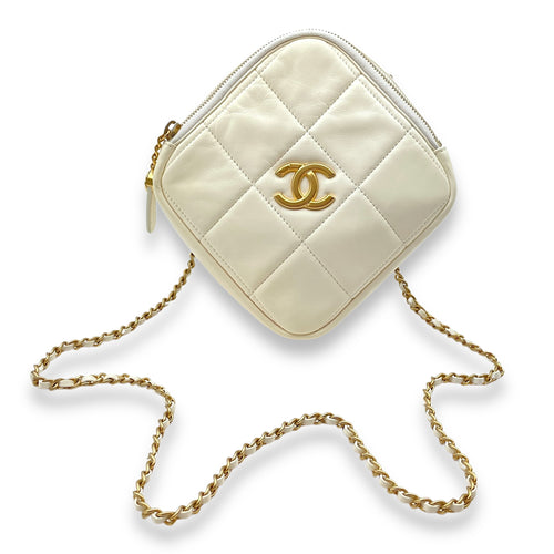 Diamond Quilted CC White Crossbody Bag in Lambskin, Gold hardware