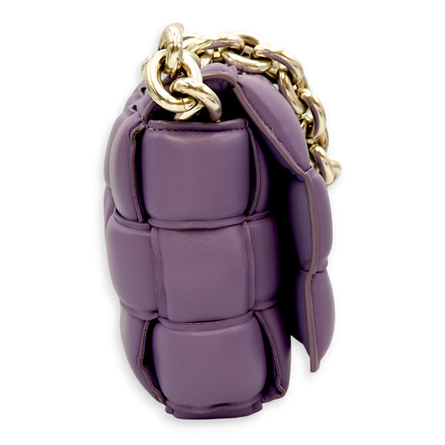 Padded Cassette Purple Crossbody Bag in Nappa Leather, Silver hardware