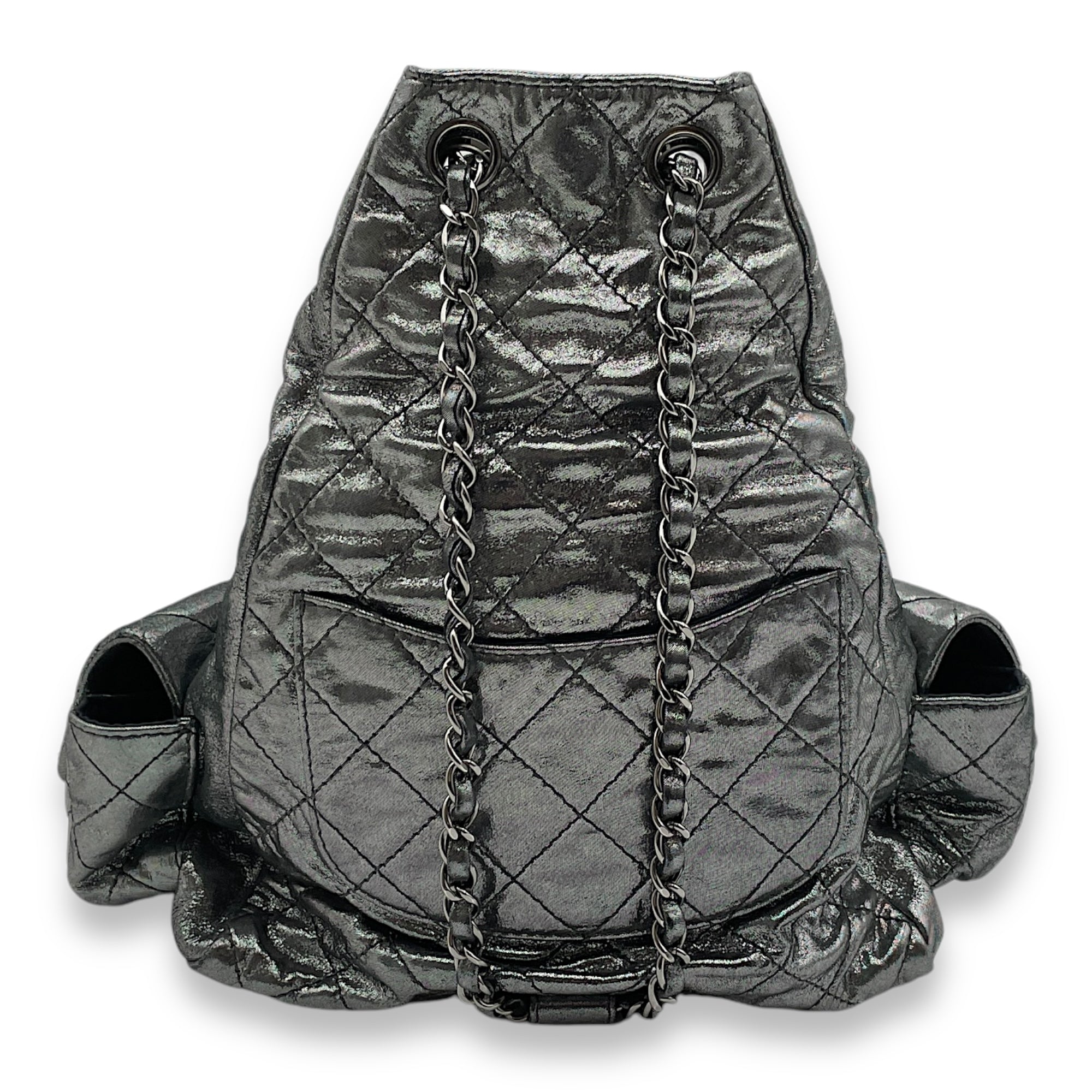 Jacket Silver Backpack in Metallic Calfskin, Silver hardware