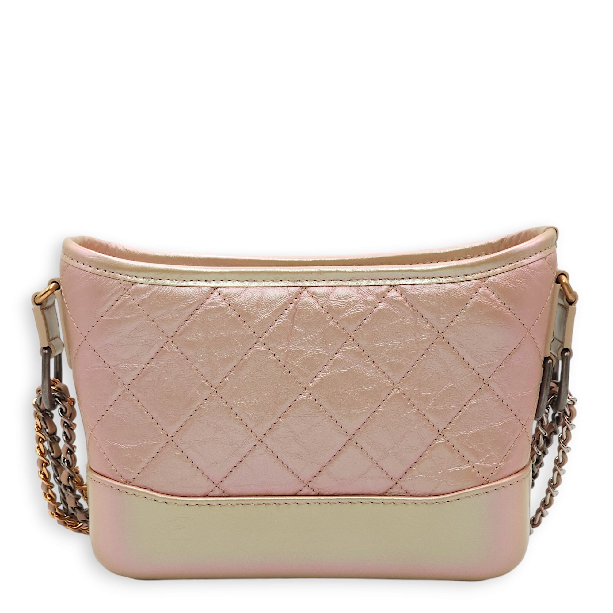 Gabrielle Small Iridescent Pink Shoulder Bag in Calfskin, Gold/Ruthenium/Silver hardware