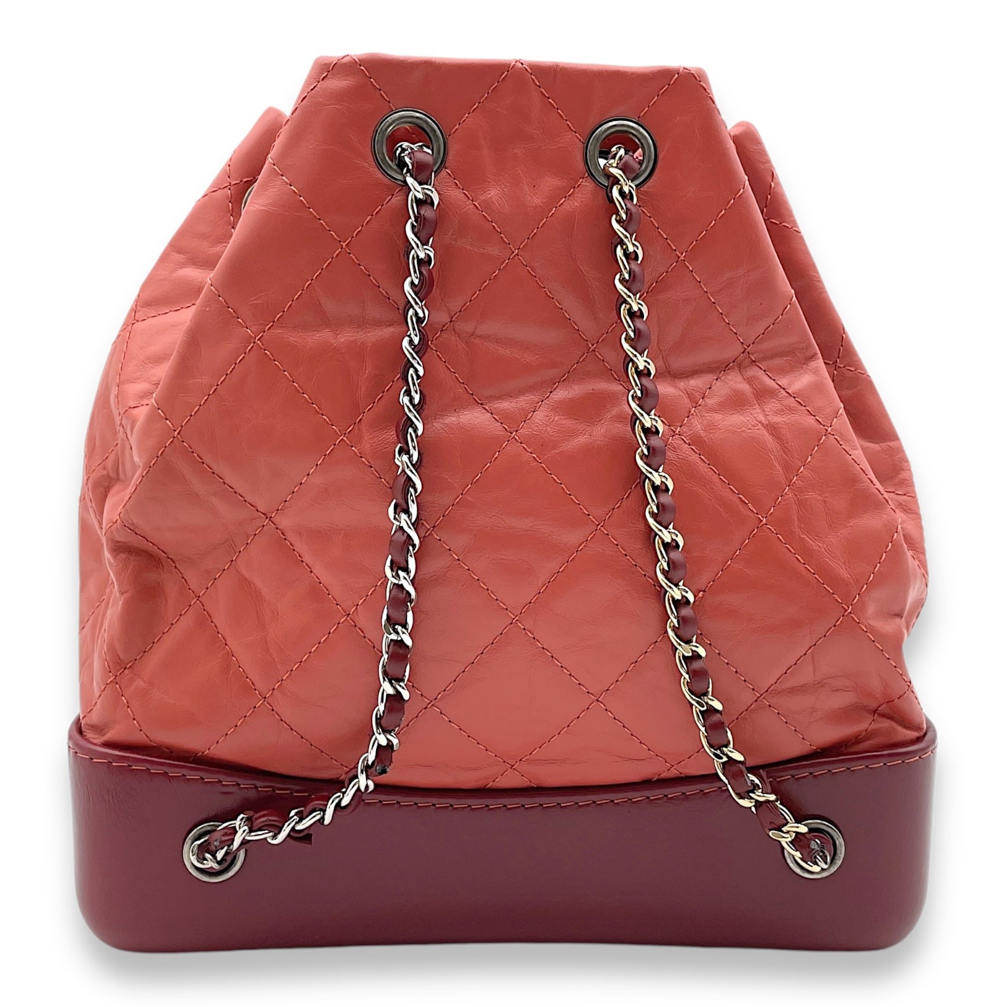 Gabrielle Raspberry Backpack in Calfskin, Gold/Ruthenium/Silver hardware