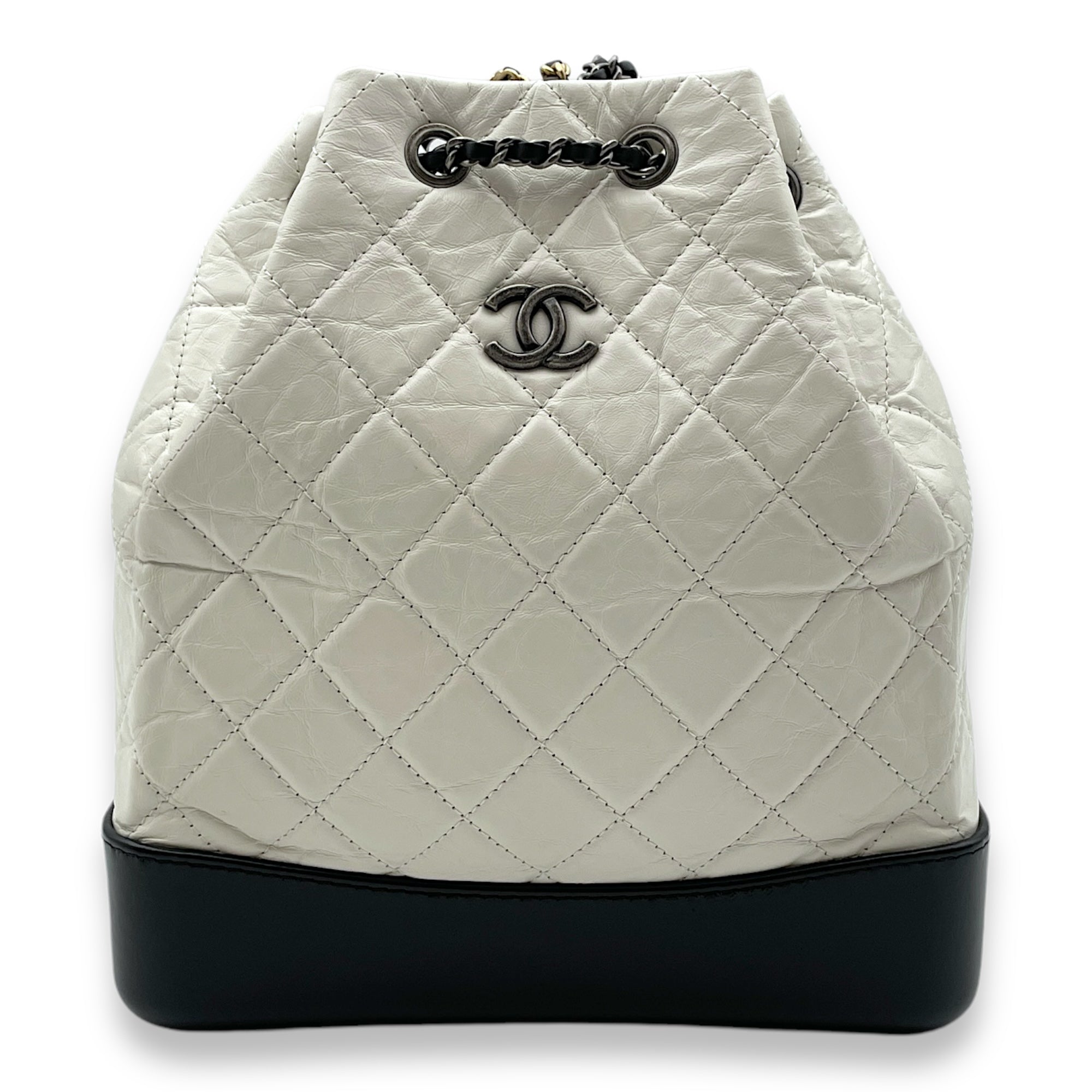 Quilted Gabrielle White/Black Backpack in Calfskin, Gold/Ruthenium/Silver hardware