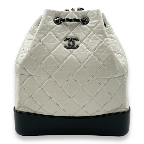 Quilted Gabrielle White/Black Backpack in Calfskin, Gold/Ruthenium/Silver hardware