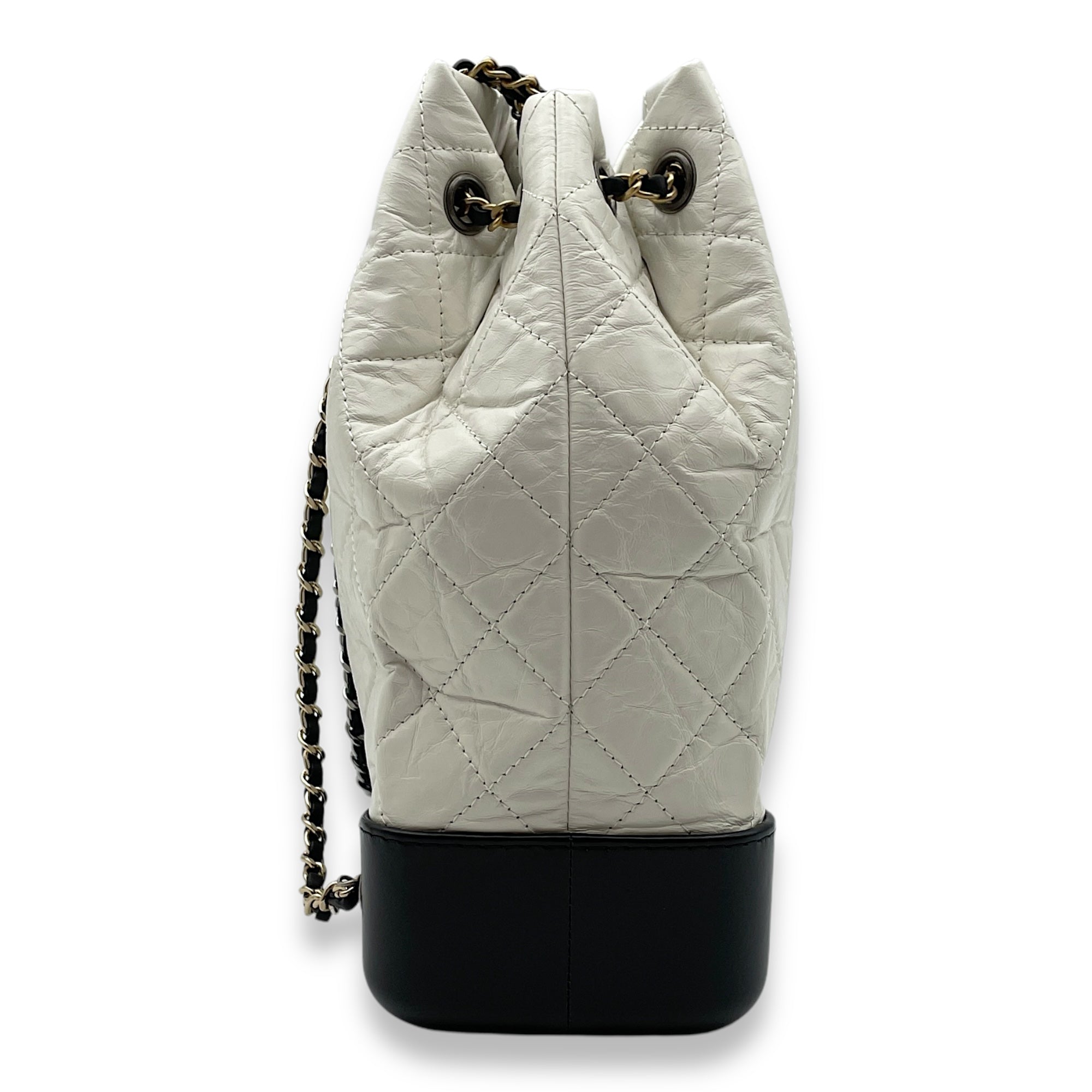 Quilted Gabrielle White/Black Backpack in Calfskin, Gold/Ruthenium/Silver hardware