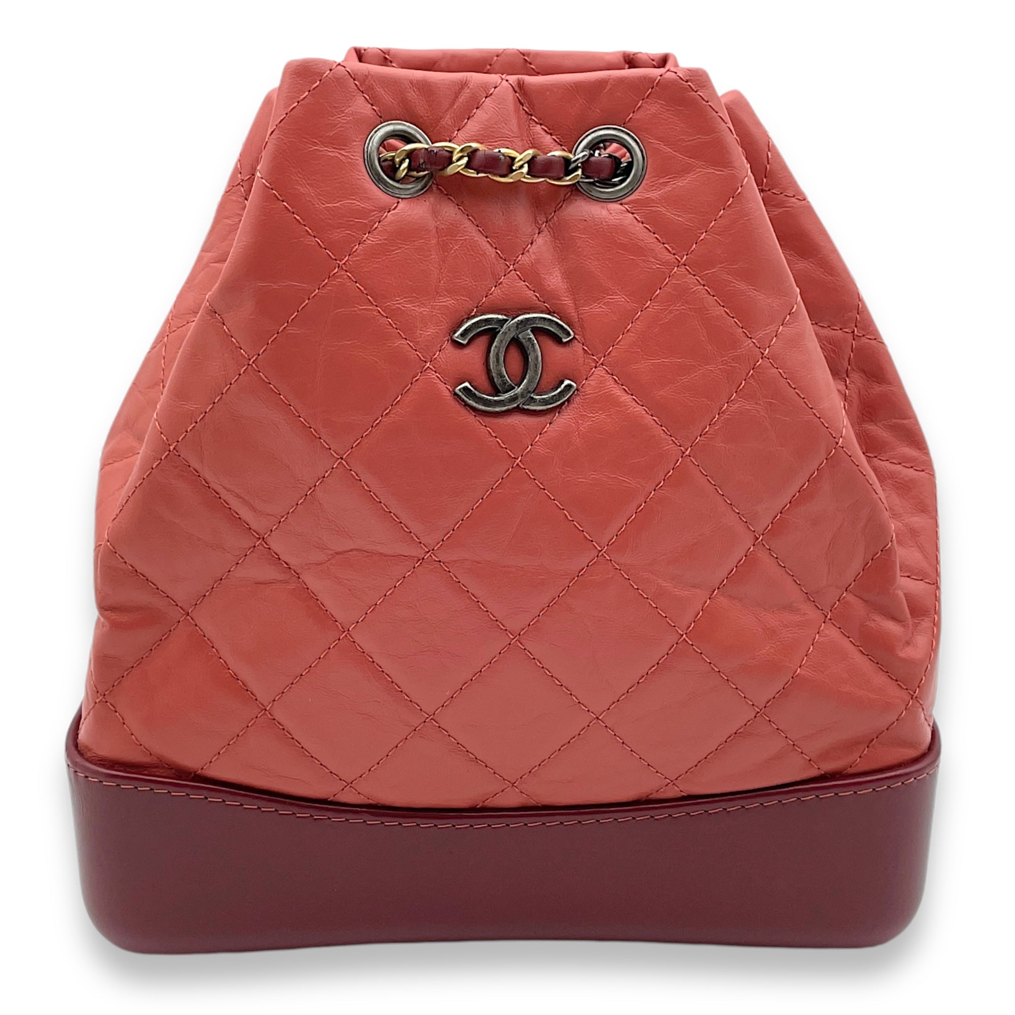 Gabrielle Raspberry Backpack in Calfskin, Gold/Ruthenium/Silver hardware