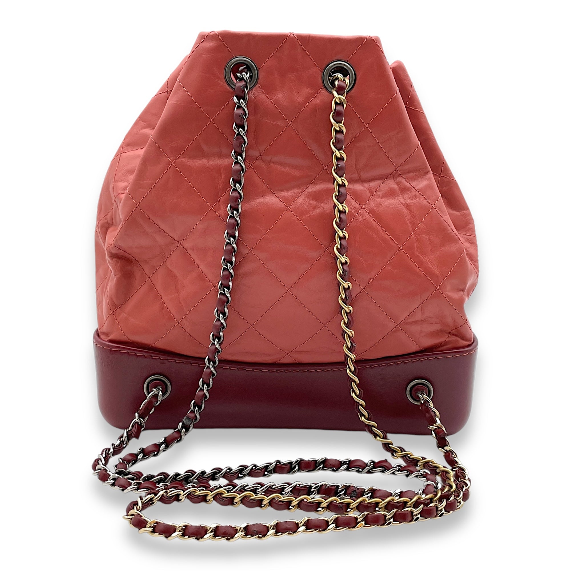 Gabrielle Raspberry Backpack in Calfskin, Gold/Ruthenium/Silver hardware