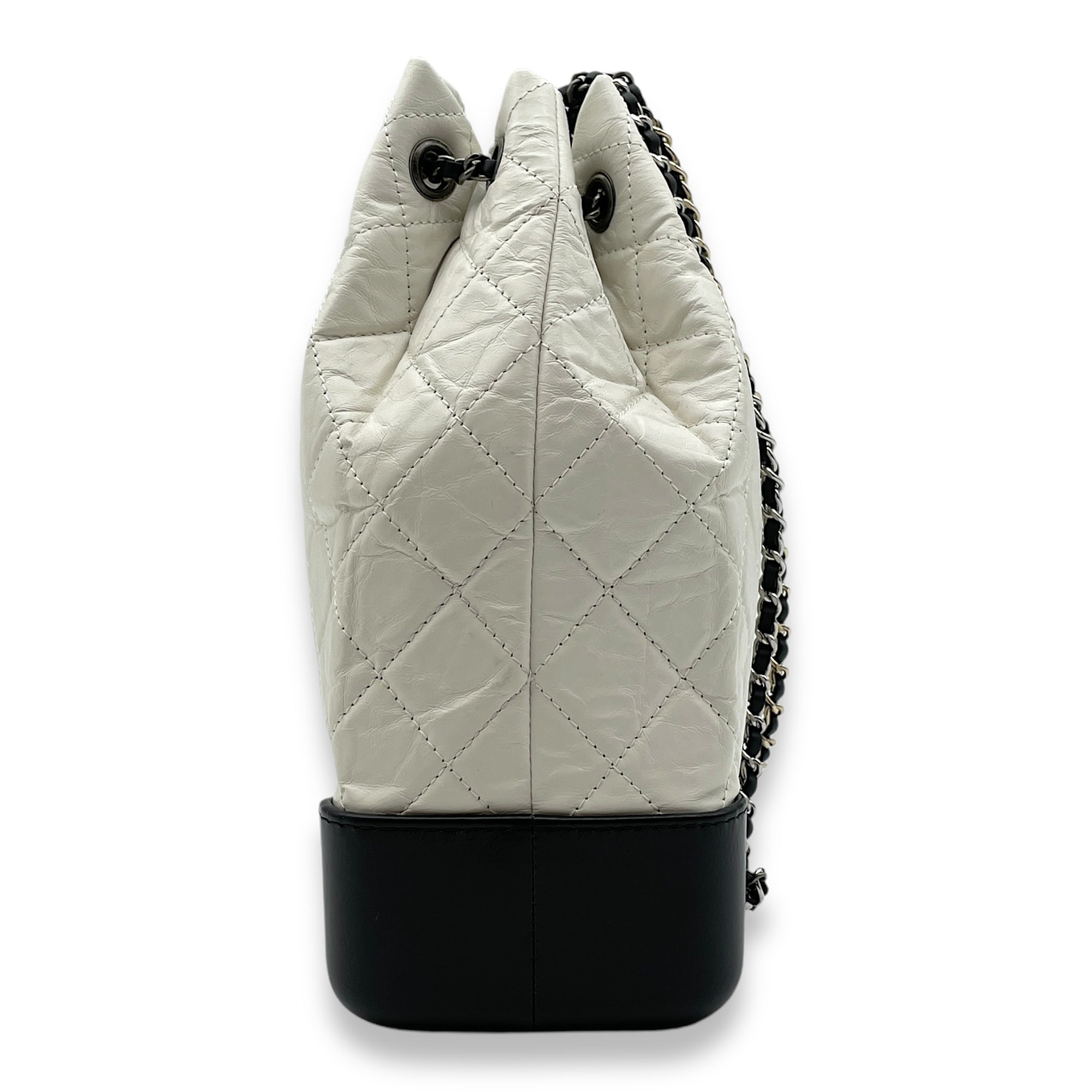 Quilted Gabrielle White/Black Backpack in Calfskin, Gold/Ruthenium/Silver hardware