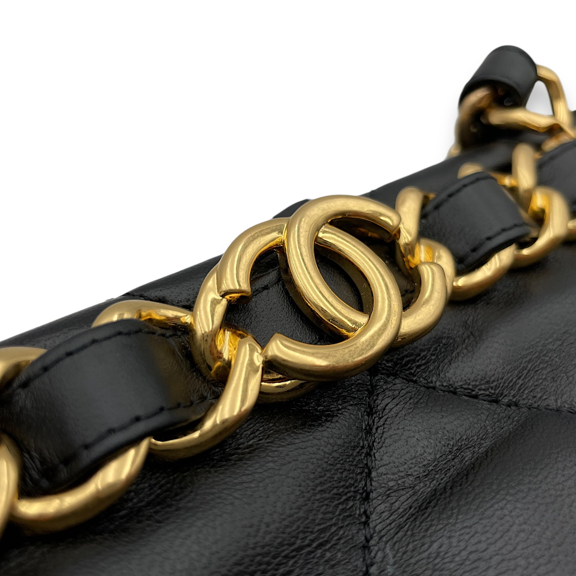 Quilted Shopping Small Black Tote Bag in Lambskin, Gold hardware