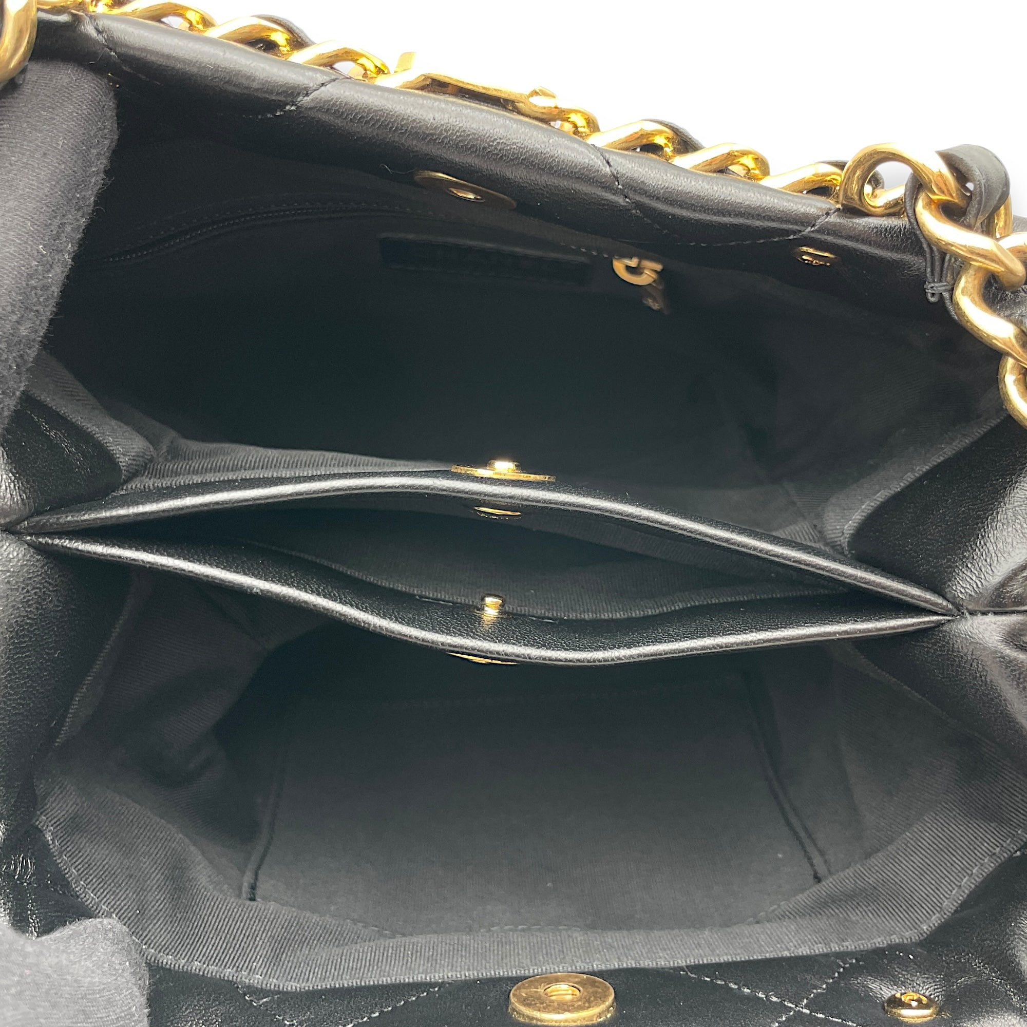 Quilted Shopping Small Black Tote Bag in Lambskin, Gold hardware