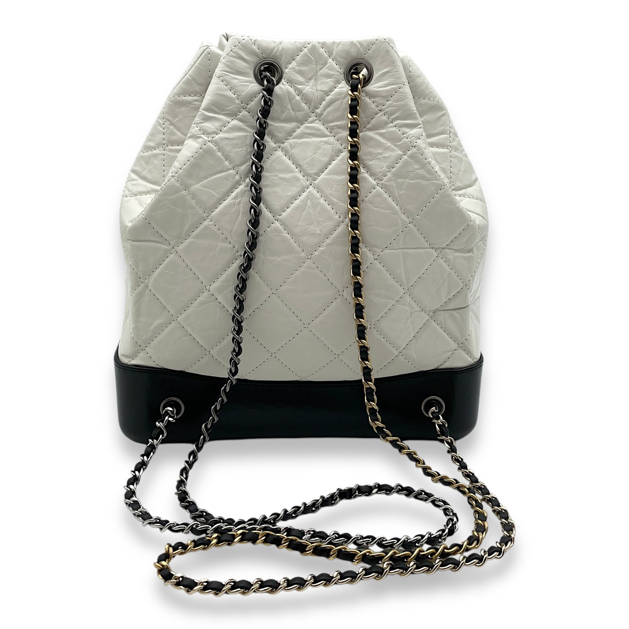 Quilted Gabrielle White/Black Backpack in Calfskin, Gold/Ruthenium/Silver hardware