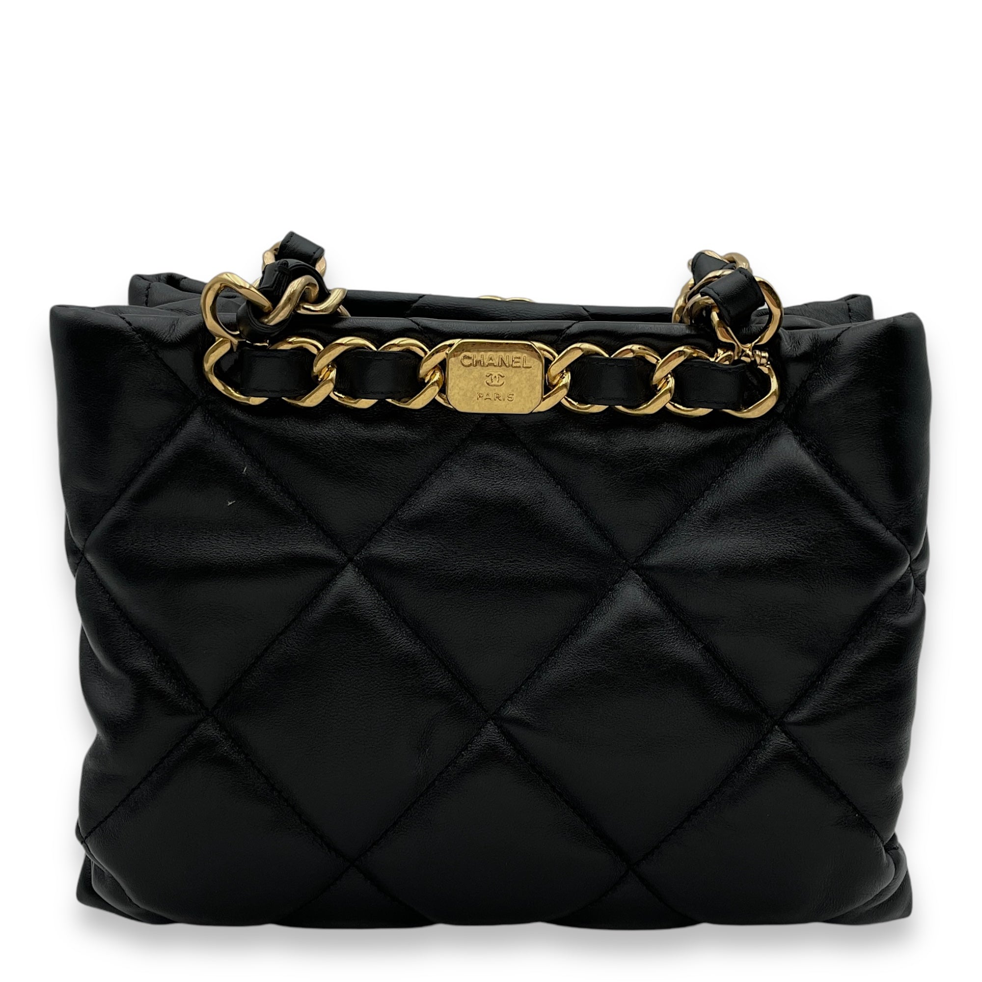 Quilted Shopping Small Black Tote Bag in Lambskin Gold hardware C110619 2