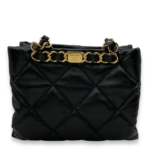 Quilted Shopping Small Black Tote Bag in Lambskin, Gold hardware