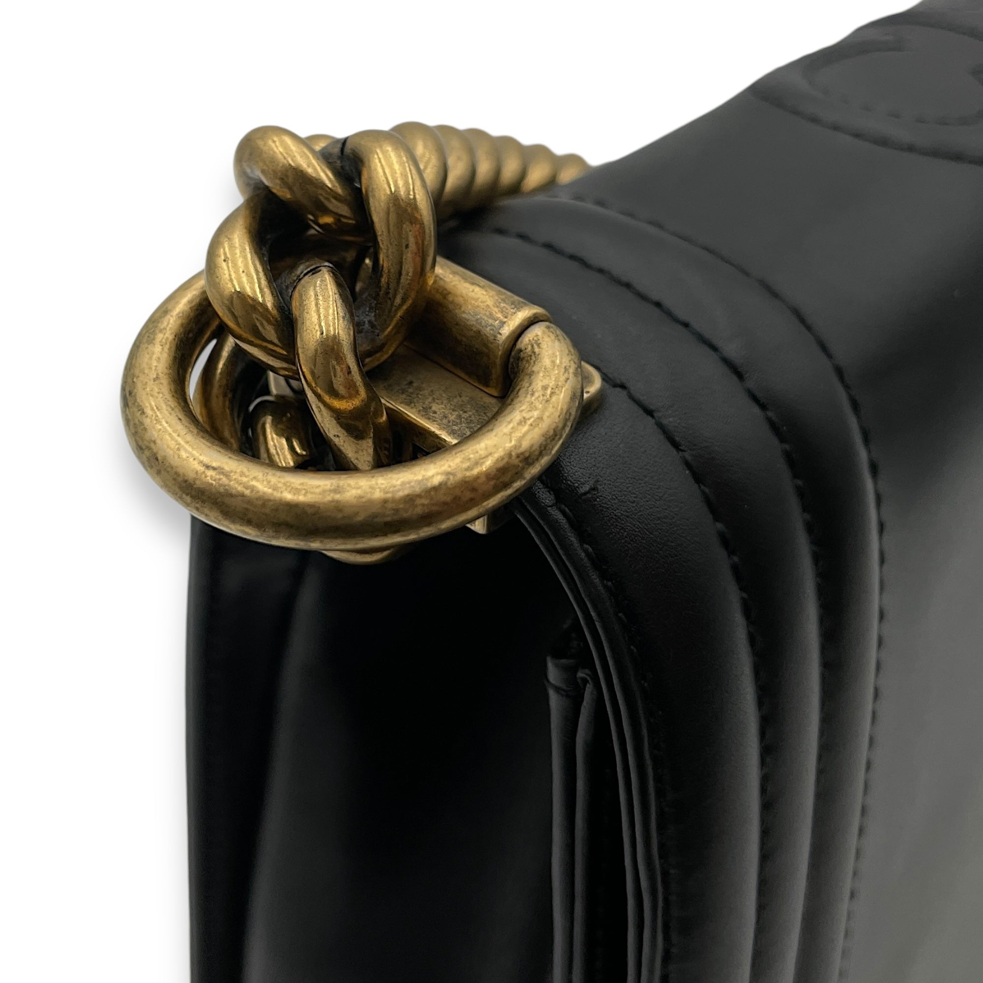 Boy Large Black Shoulder Bag in Calfskin, Gold hardware