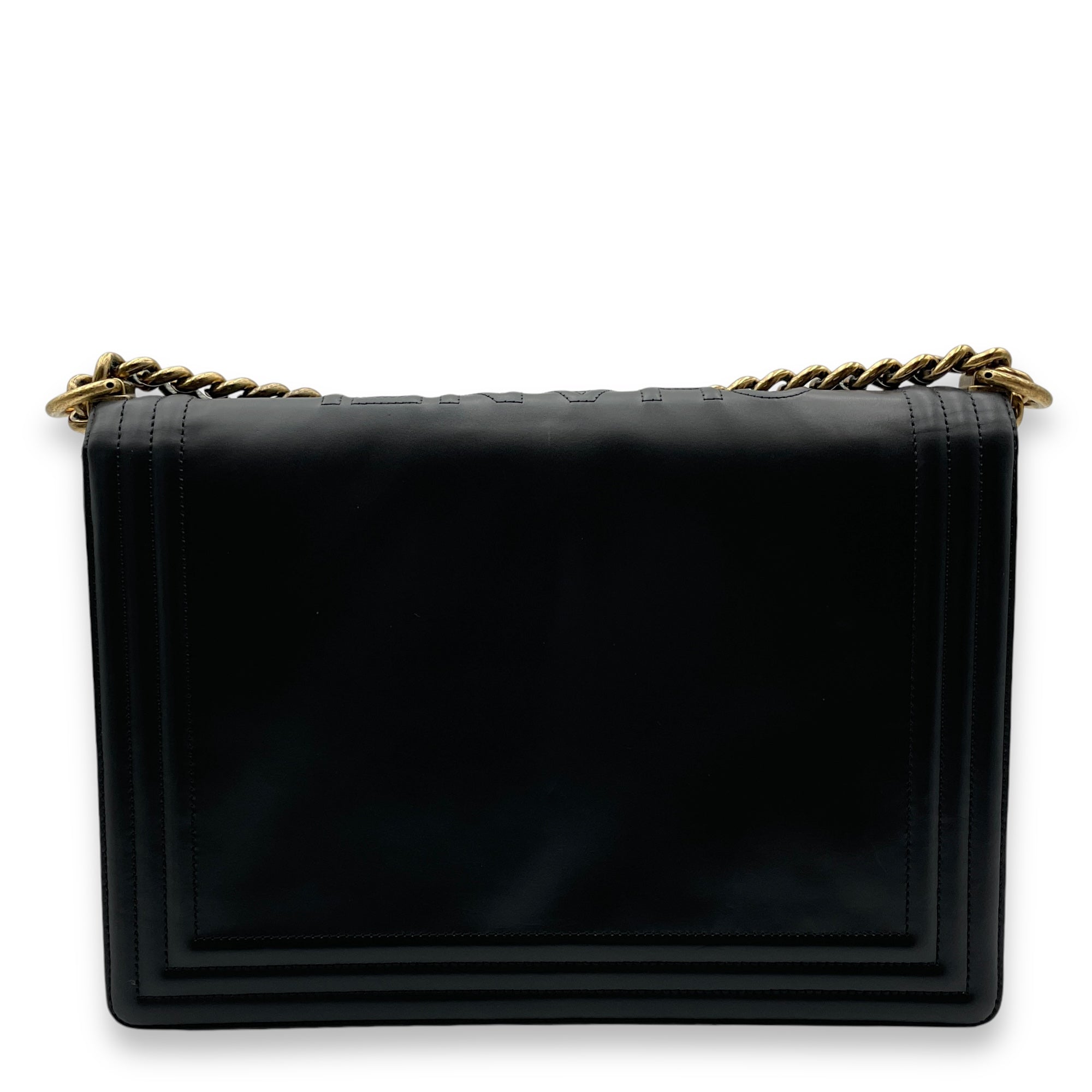 Boy Large Black Shoulder Bag in Calfskin, Gold hardware