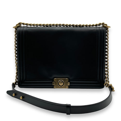 Boy Large Black Shoulder Bag in Calfskin, Gold hardware