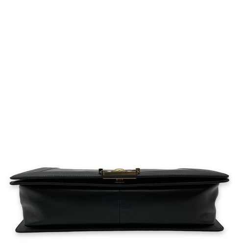 Boy Large Black Shoulder Bag in Calfskin, Gold hardware