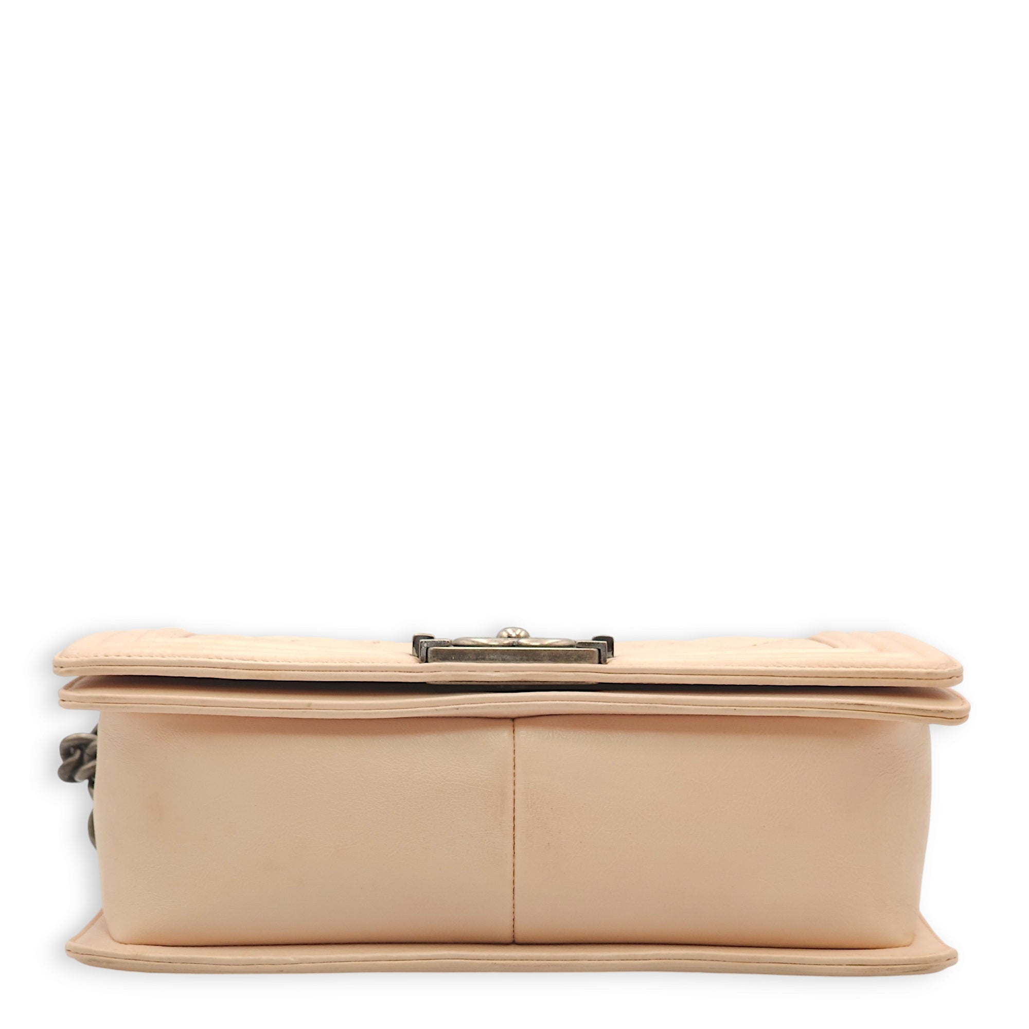 Le Boy Medium Beige Shoulder Bag in Calfskin, Ruthenium hardware