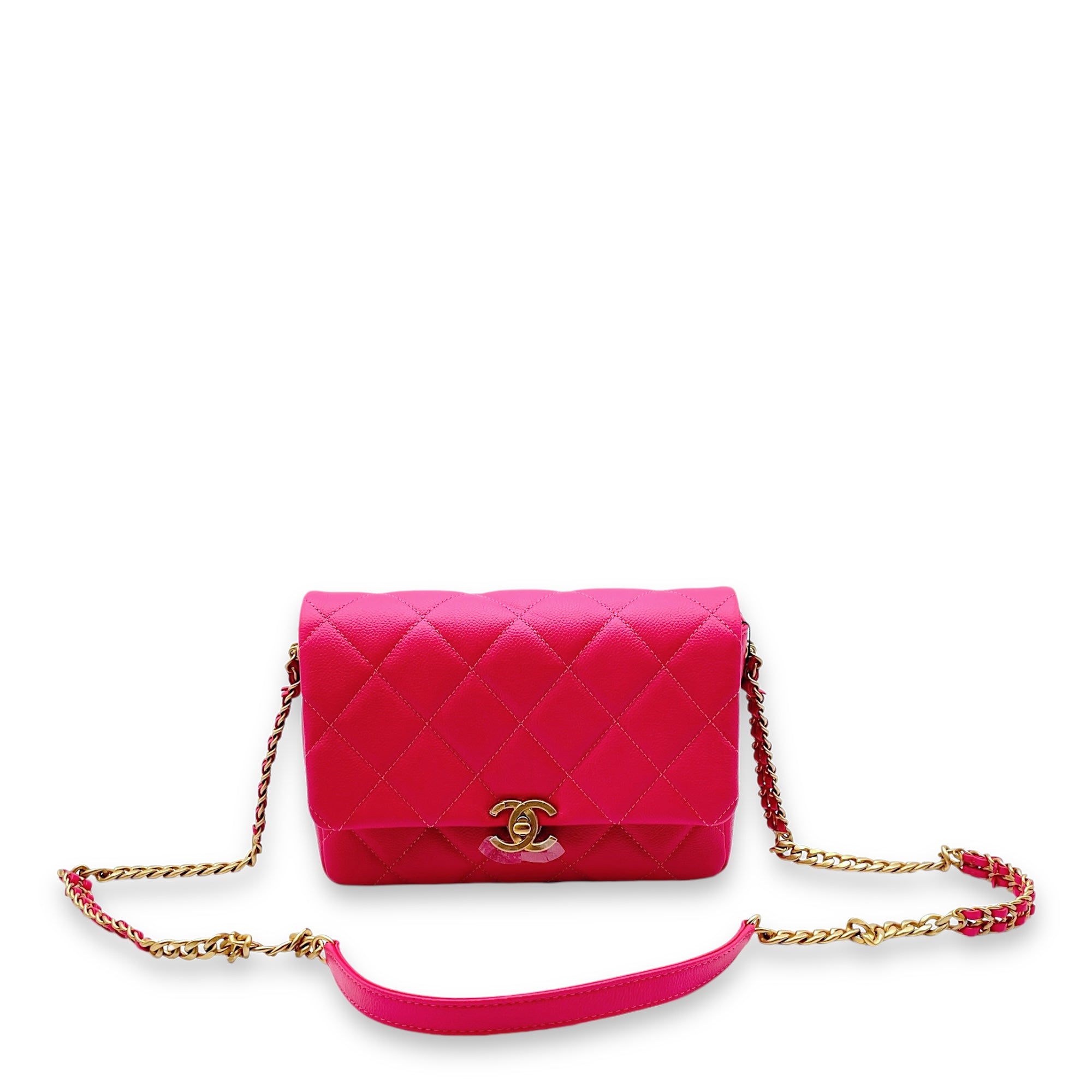 Melody Flap Pink Crossbody Bag in Caviar Leather, Gold hardware