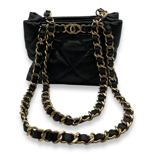 Quilted Shopping Small Black Tote Bag in Lambskin, Gold hardware