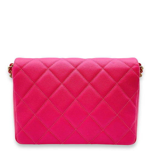 Melody Flap Pink Crossbody Bag in Caviar Leather, Gold hardware