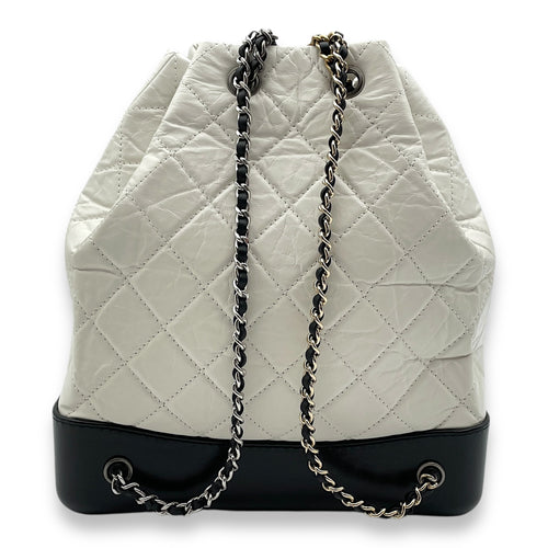 Quilted Gabrielle White/Black Backpack in Calfskin, Gold/Ruthenium/Silver hardware