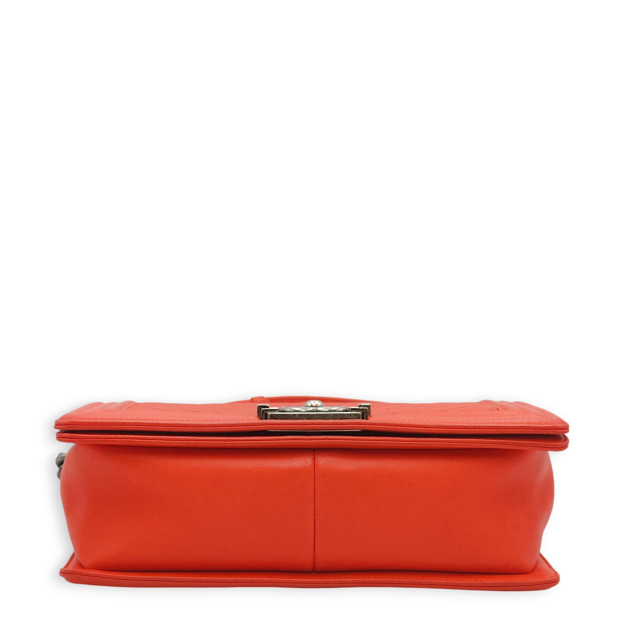 Chevron Le Boy Medium Red Shoulder Bag in Calfskin, Ruthenium hardware