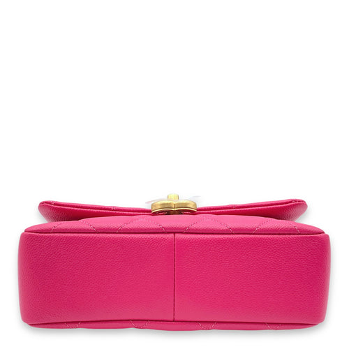 Melody Flap Pink Crossbody Bag in Caviar Leather, Gold hardware