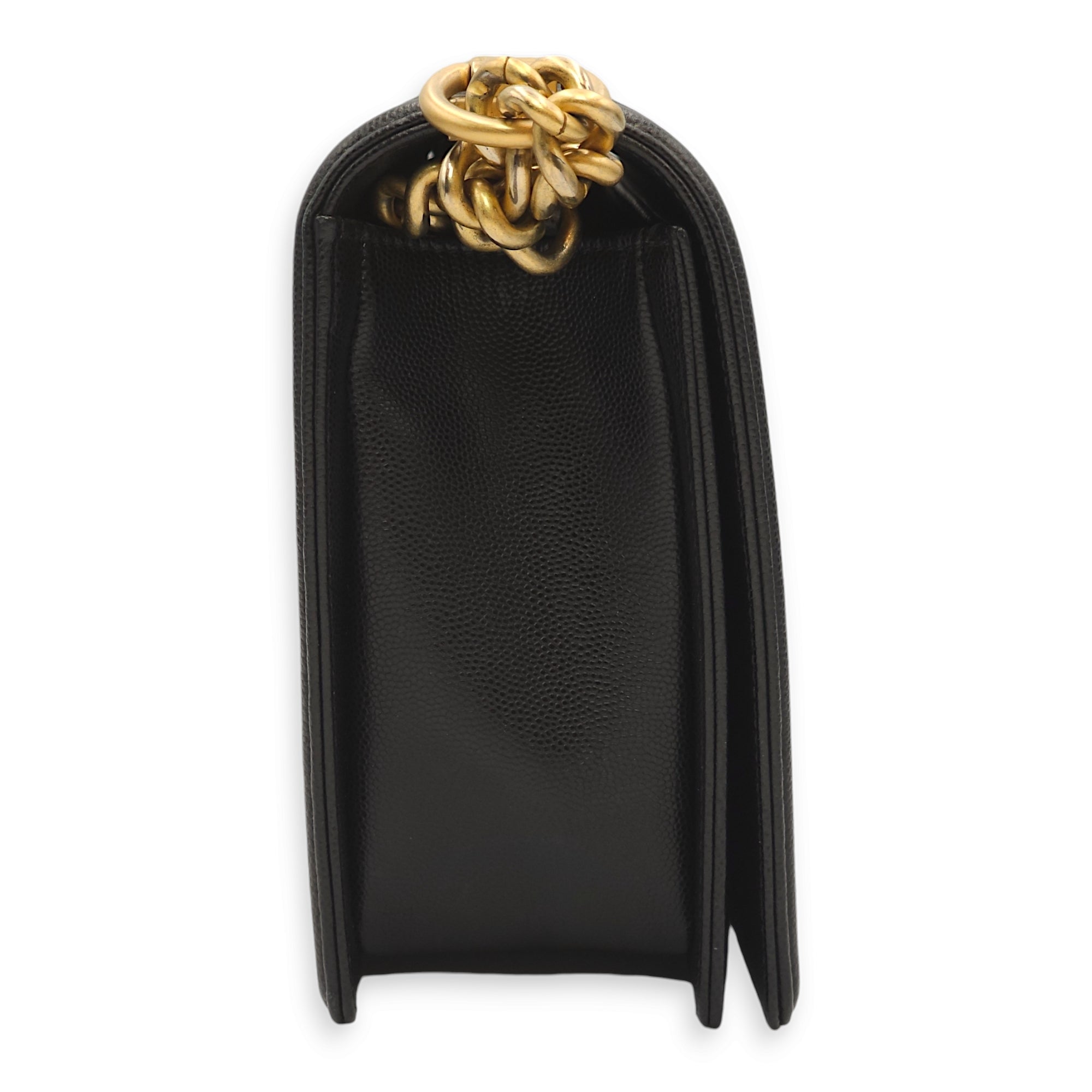 Le Boy Medium Black Shoulder Bag in Caviar Leather, Gold hardware