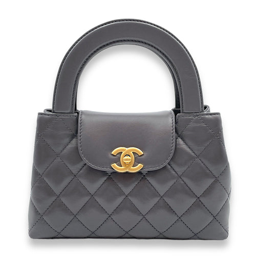 Kelly Mini Grey Top Handle Bag in Calfskin Gold hardware