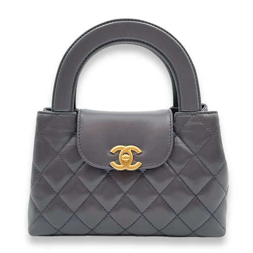 Kelly Mini Grey Top Handle Bag in Calfskin, Gold hardware